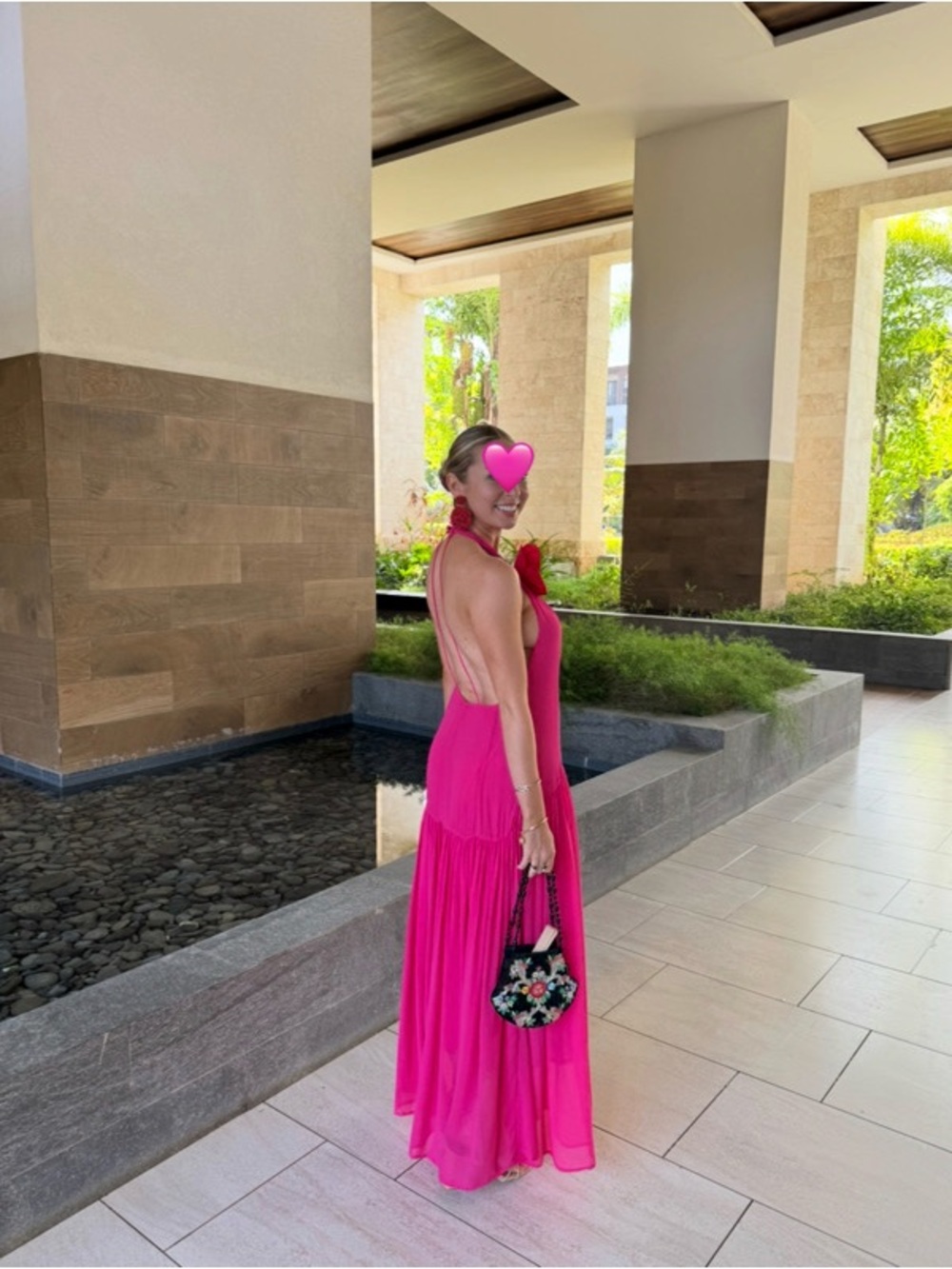 FARM Rio Hot Pink Halter Rosette Maxi Dress - Picture 7 of 14